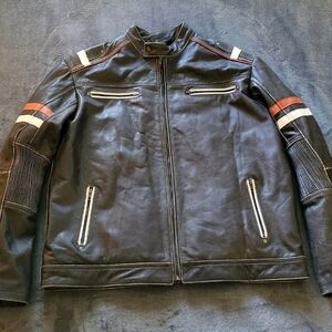 vintage Echtes Leder classic Racer Leather Motorcycle Jacket Mens XL.